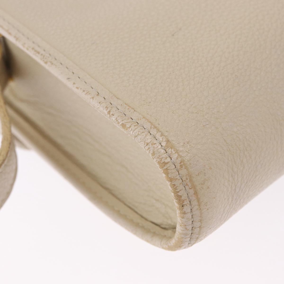 SAINT LAURENT Shoulder Bag Leather White Gold Auth BA15275