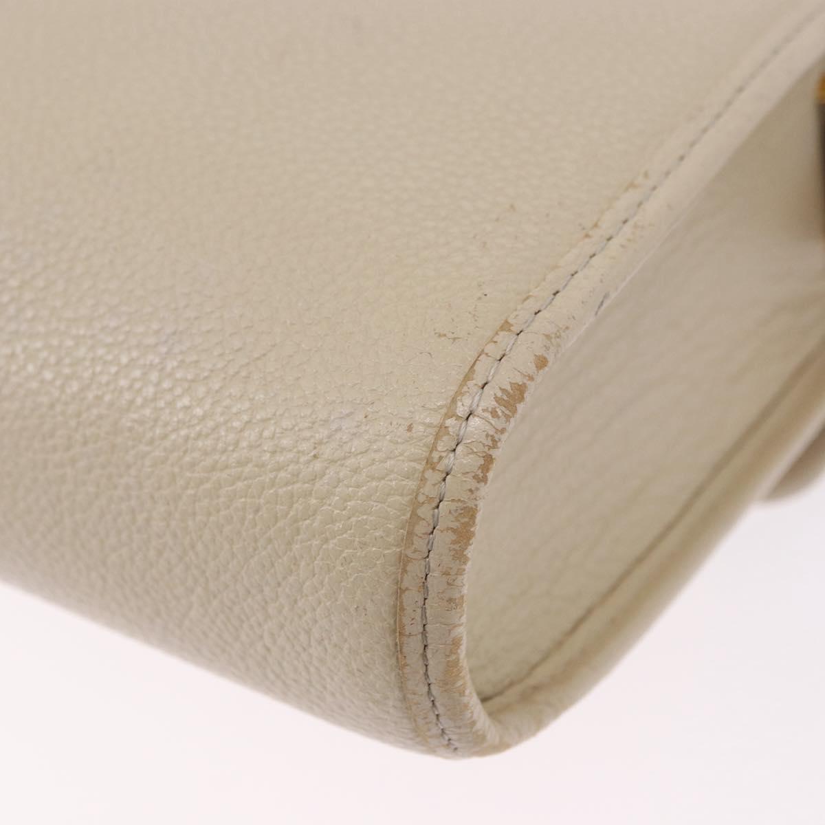 SAINT LAURENT Shoulder Bag Leather White Gold Auth BA15275