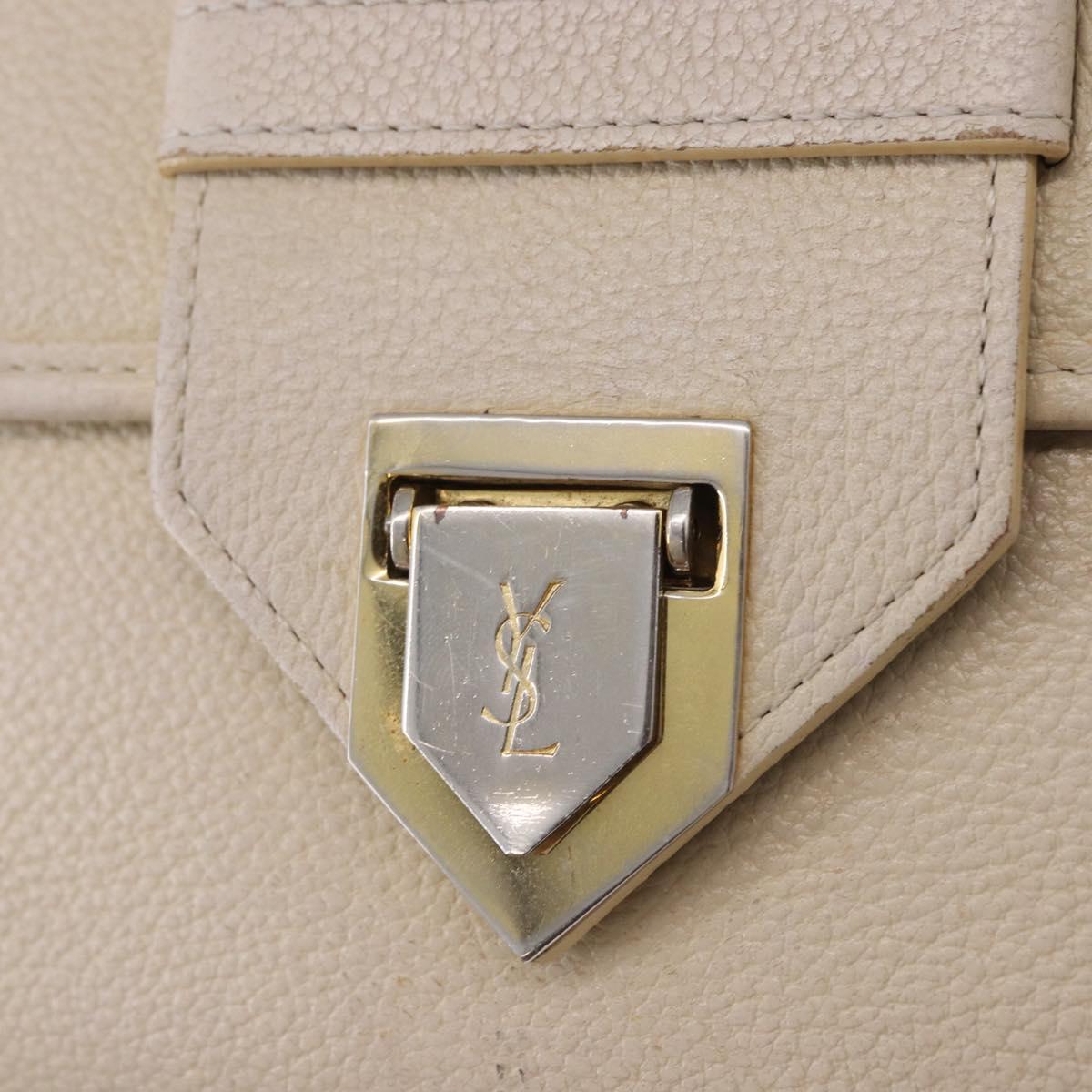 SAINT LAURENT Shoulder Bag Leather White Gold Auth BA15275