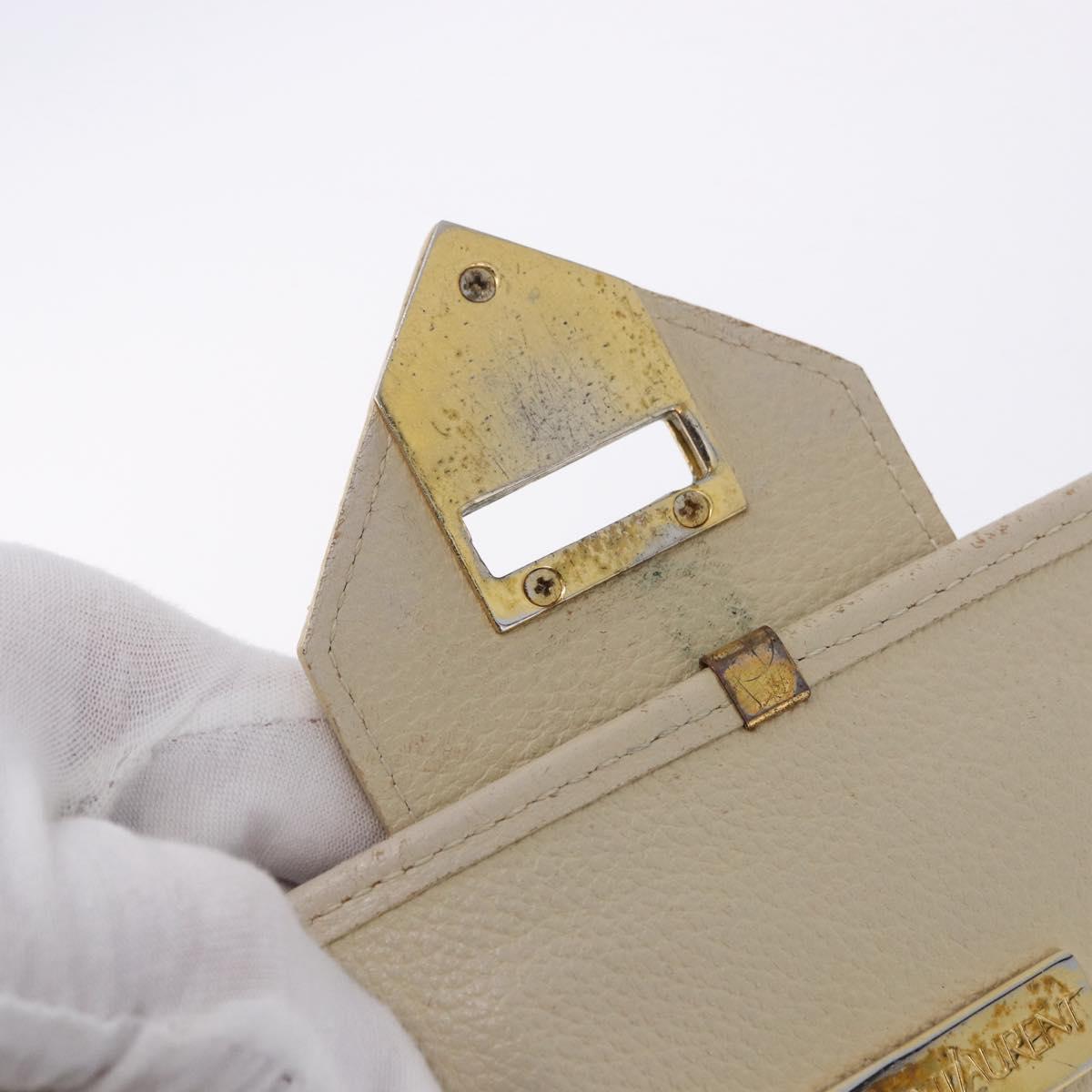 SAINT LAURENT Shoulder Bag Leather White Gold Auth BA15275