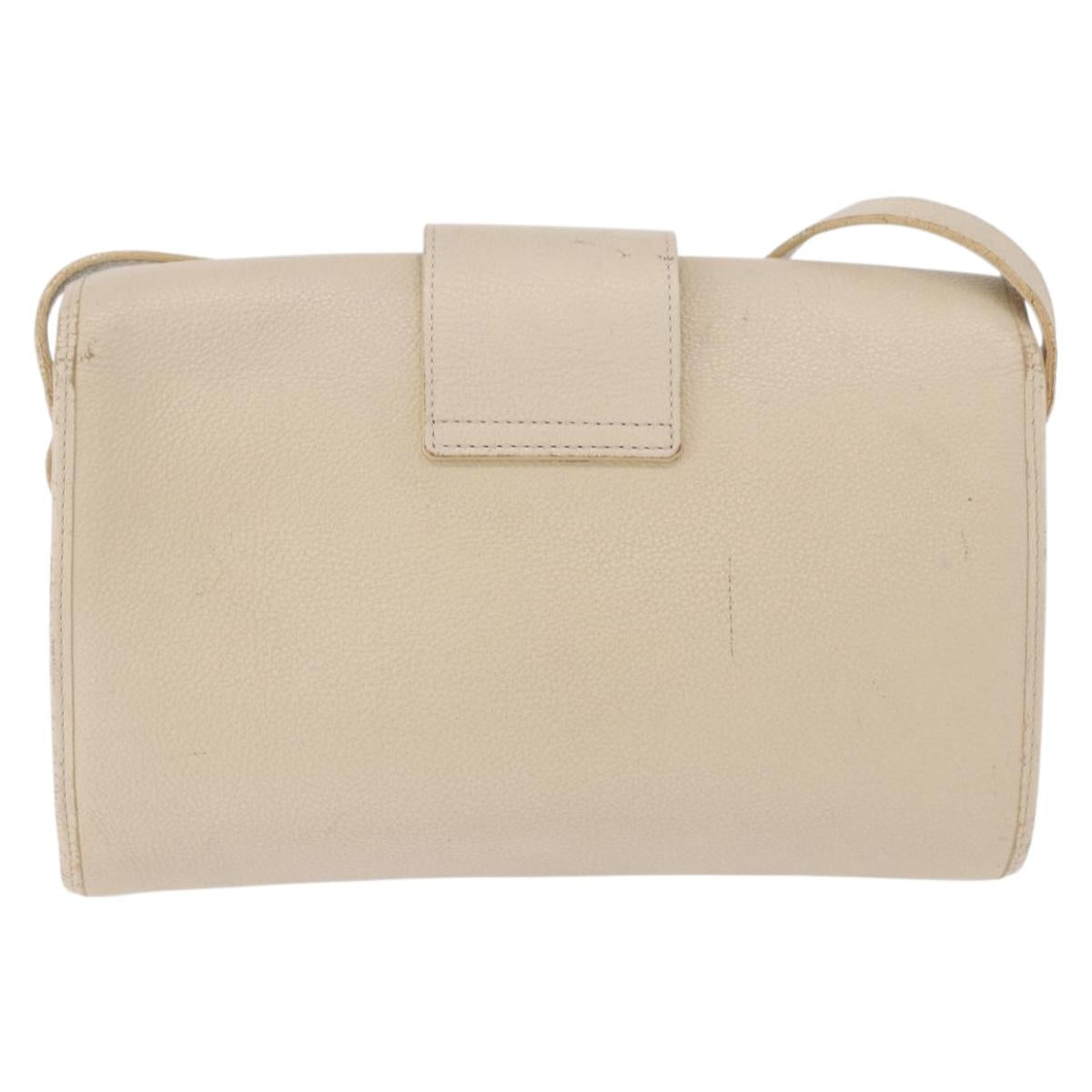 SAINT LAURENT Shoulder Bag Leather White Gold Auth BA15275