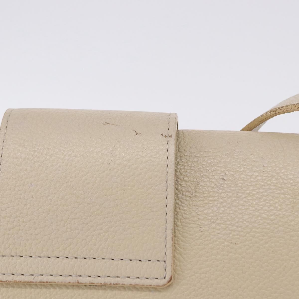SAINT LAURENT Shoulder Bag Leather White Gold Auth BA15275
