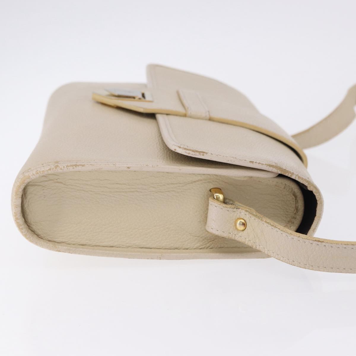 SAINT LAURENT Shoulder Bag Leather White Gold Auth BA15275