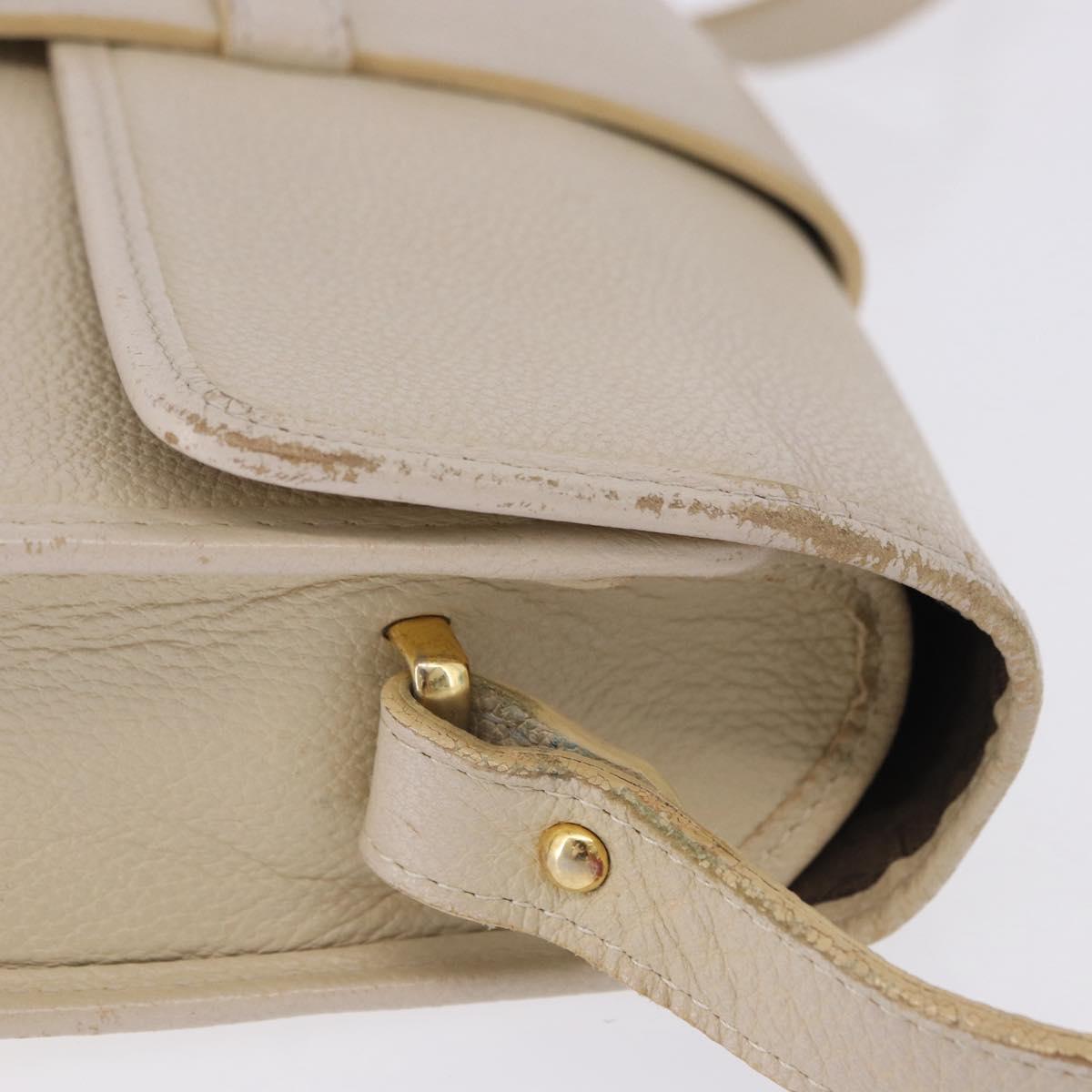 SAINT LAURENT Shoulder Bag Leather White Gold Auth BA15275