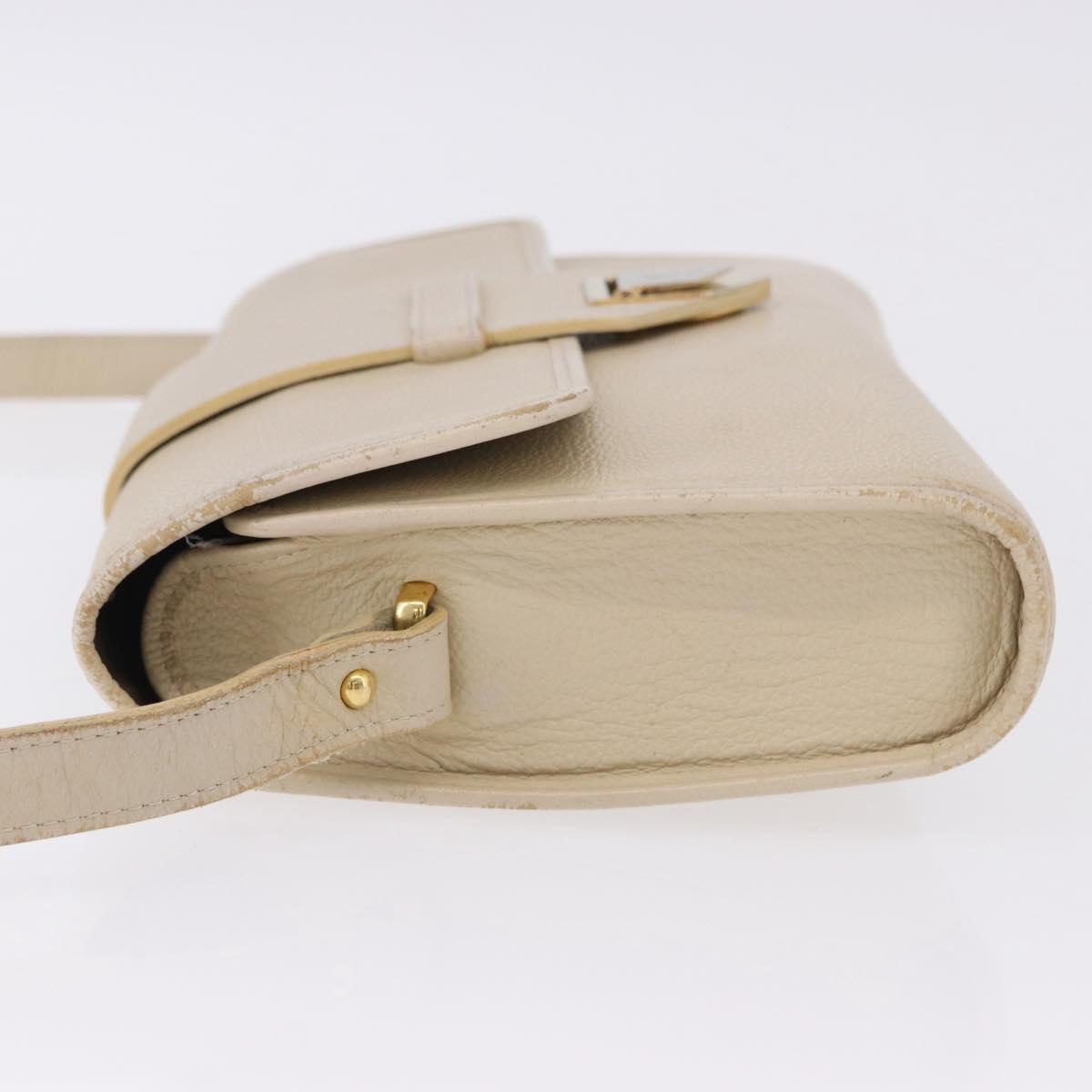 SAINT LAURENT Shoulder Bag Leather White Gold Auth BA15275