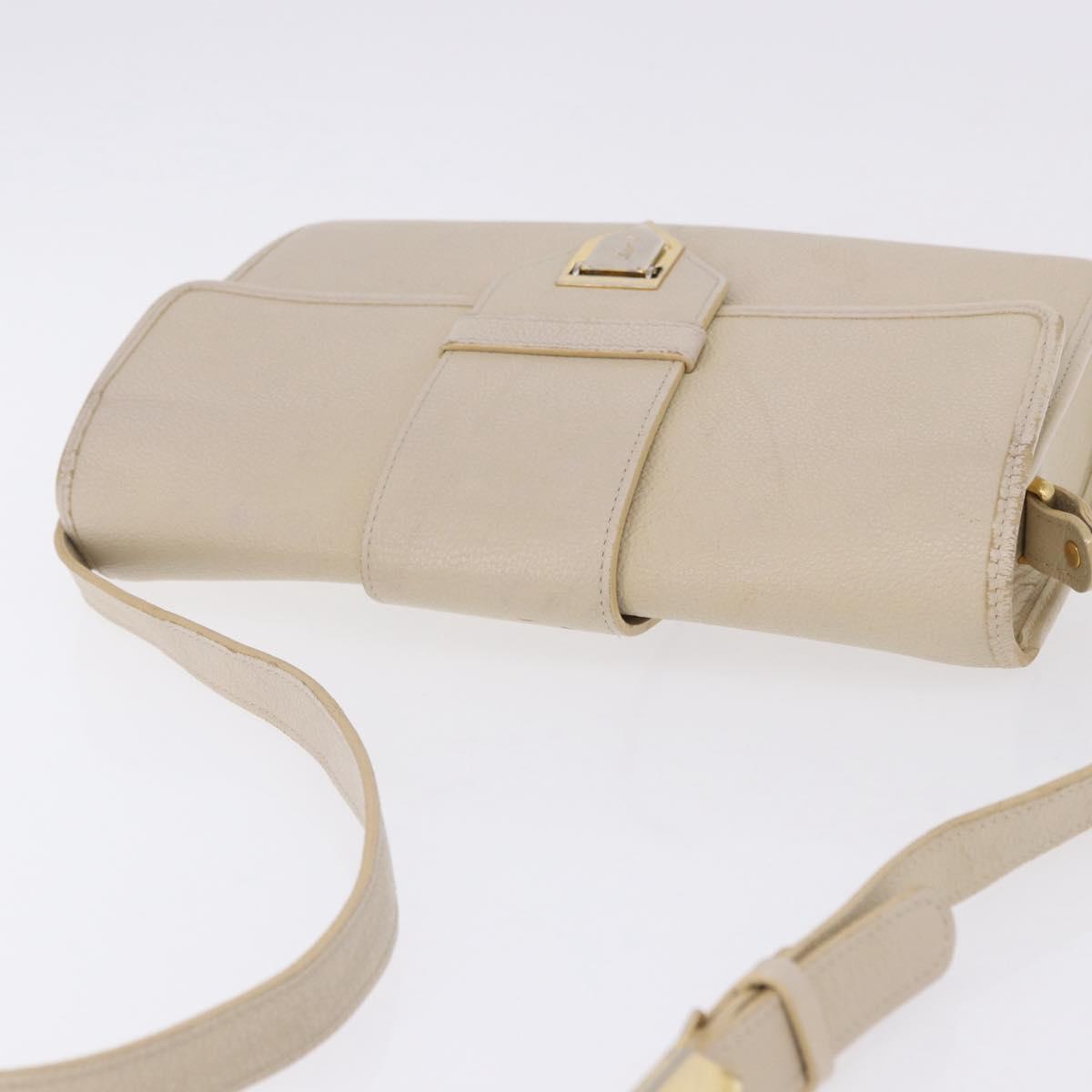 SAINT LAURENT Shoulder Bag Leather White Gold Auth BA15275