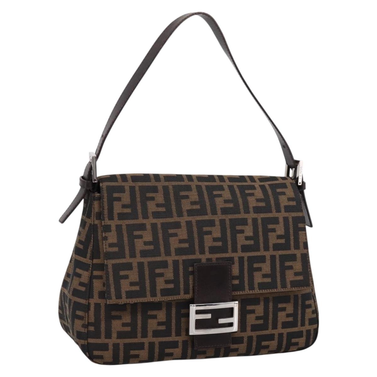 FENDI Zucca Canvas Mamma Baguette Shoulder Bag Brown Silver Auth BA15280V