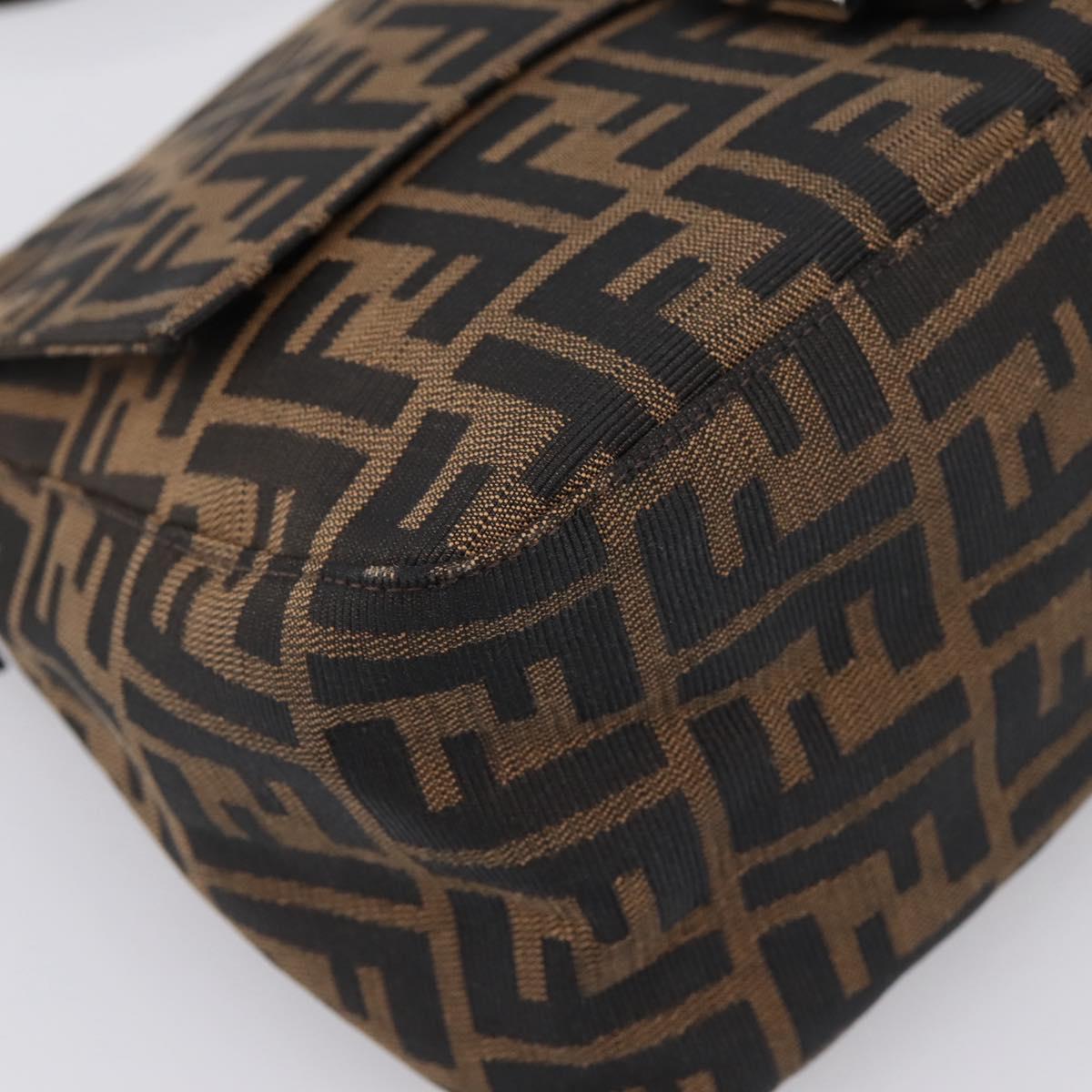 FENDI Zucca Canvas Mamma Baguette Shoulder Bag Brown Silver Auth BA15280V