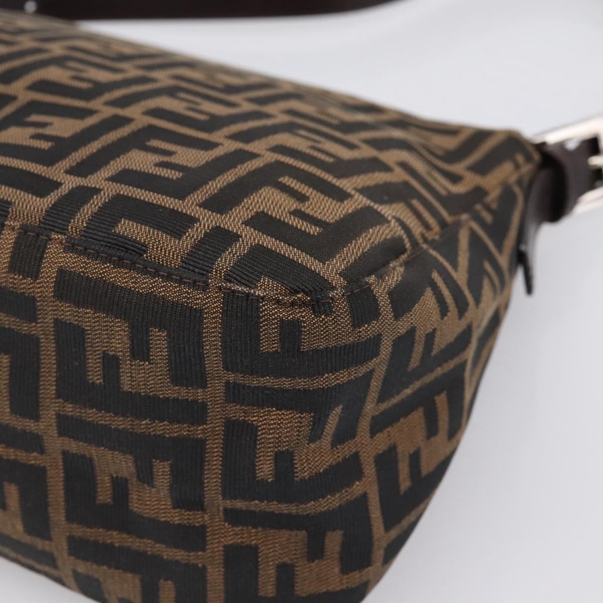 FENDI Zucca Canvas Mamma Baguette Shoulder Bag Brown Silver Auth BA15280V