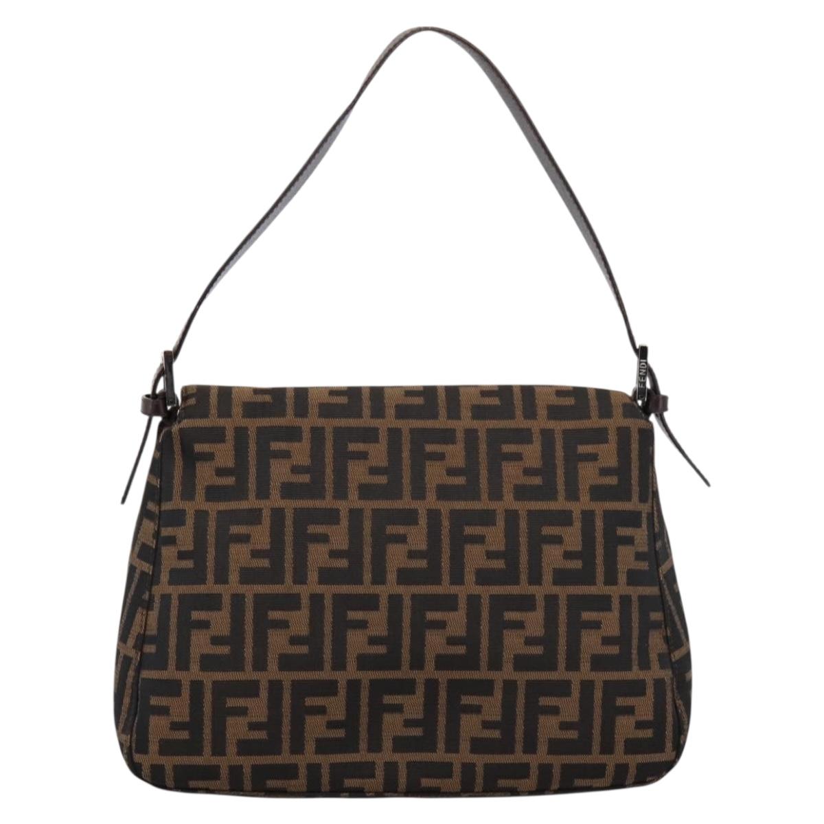 FENDI Zucca Canvas Mamma Baguette Shoulder Bag Brown Silver Auth BA15280V