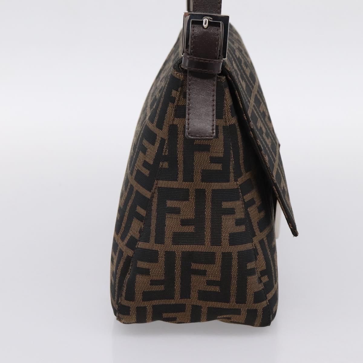 FENDI Zucca Canvas Mamma Baguette Shoulder Bag Brown Silver Auth BA15280V