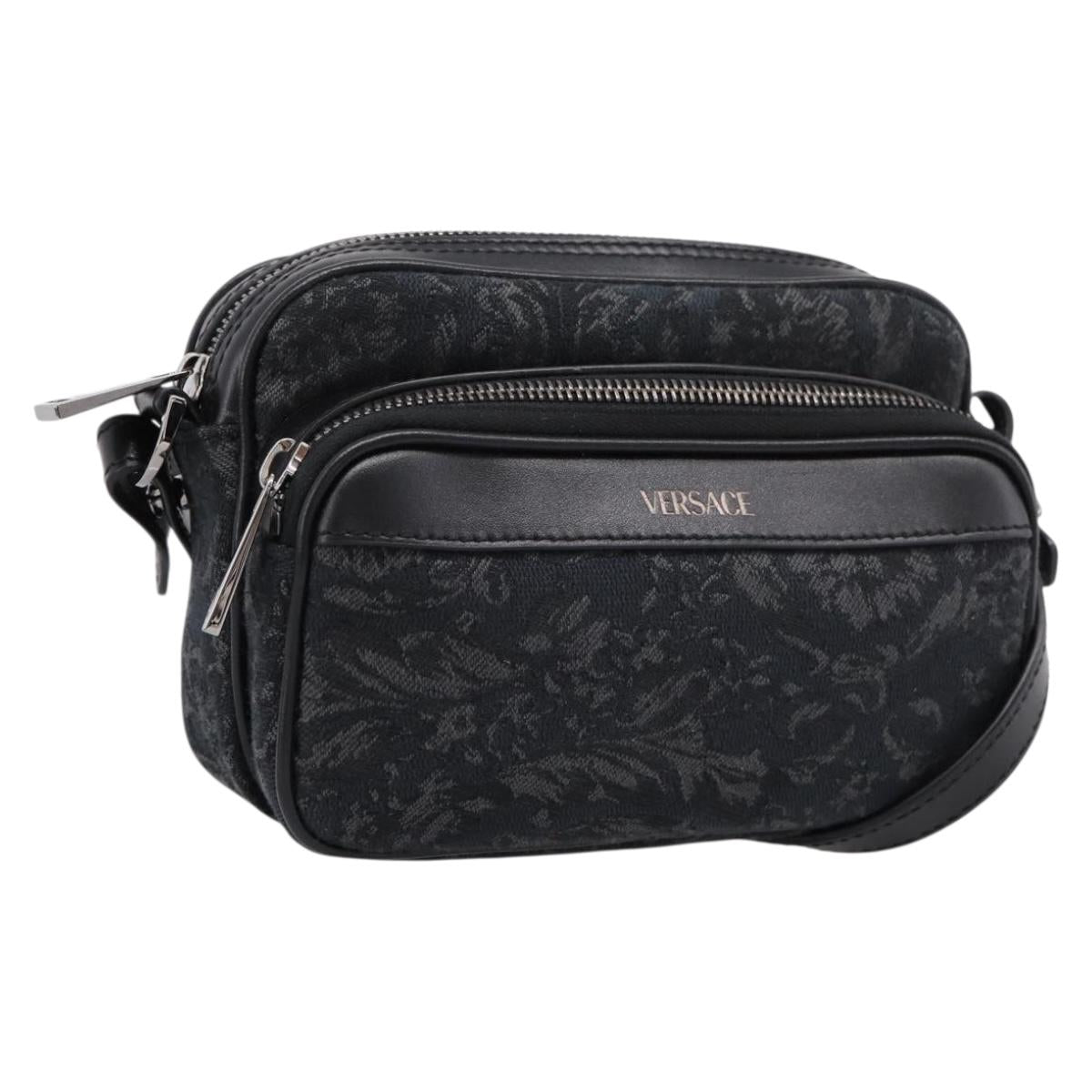 VERSACE Jacquard Shoulder Bag Canvas Black Silver Auth BA15281V