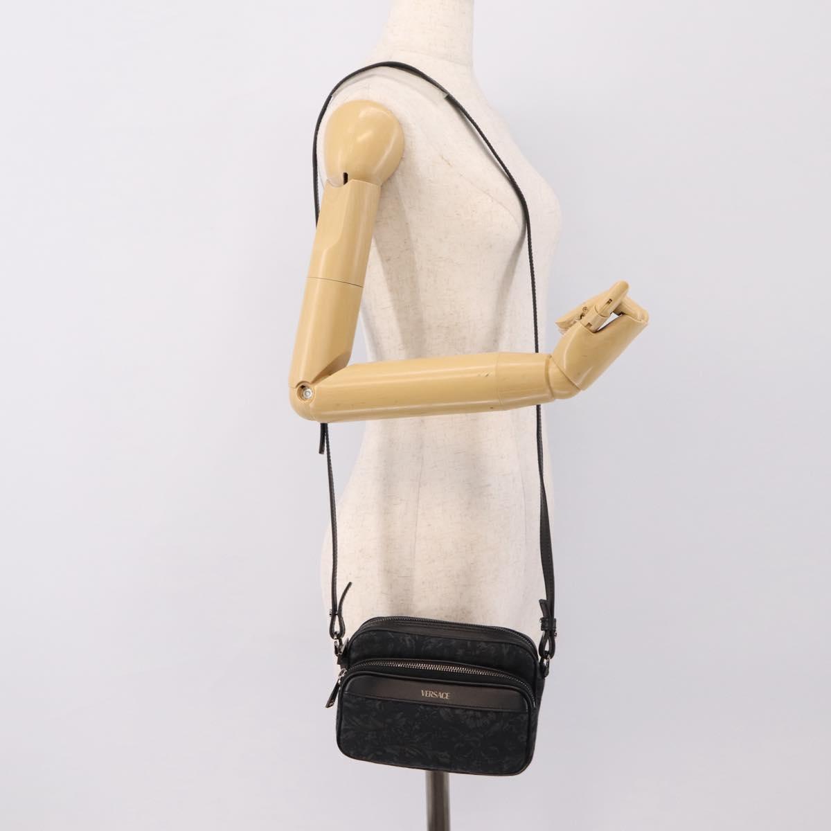 VERSACE Jacquard Shoulder Bag Canvas Black Silver Auth BA15281V