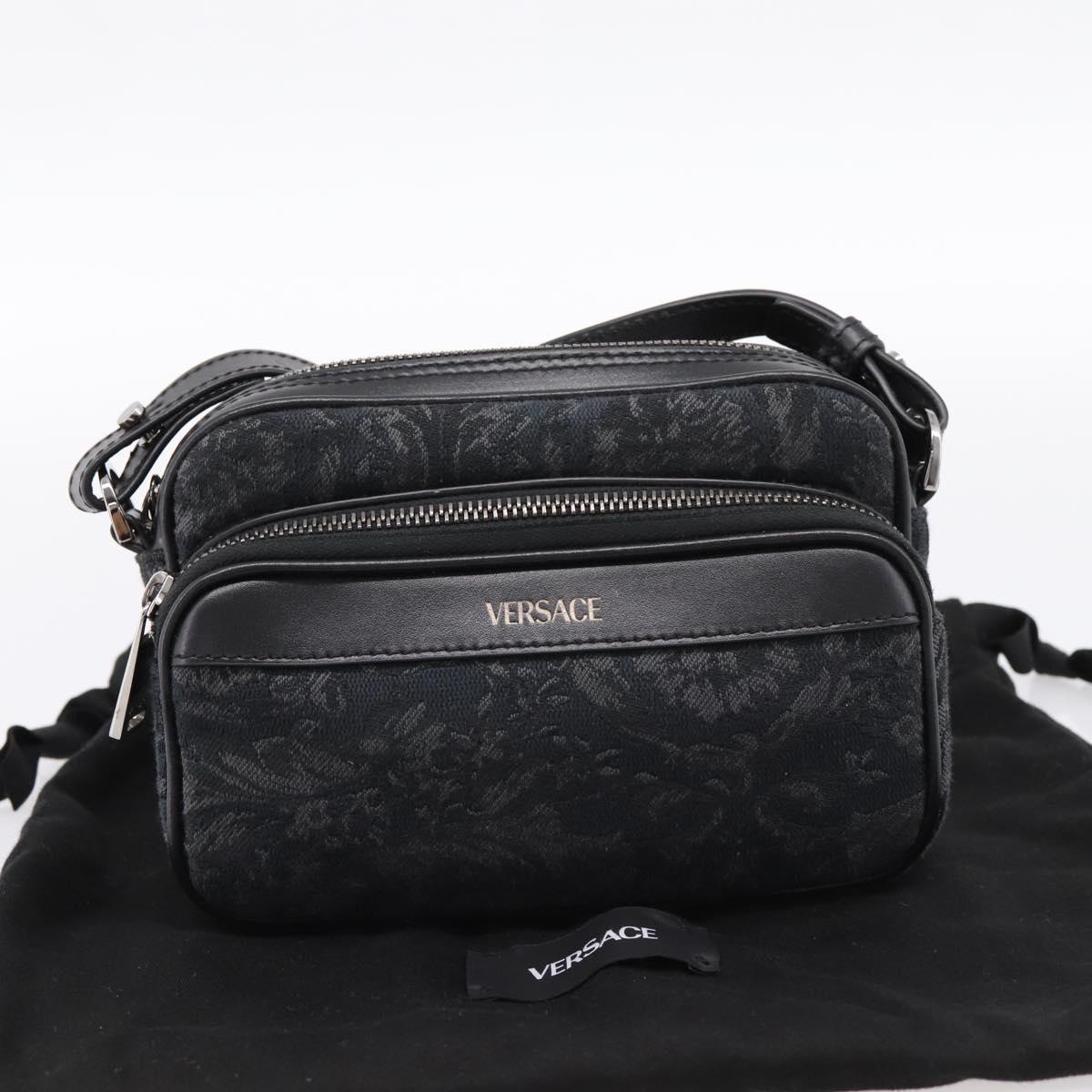 VERSACE Jacquard Shoulder Bag Canvas Black Silver Auth BA15281V