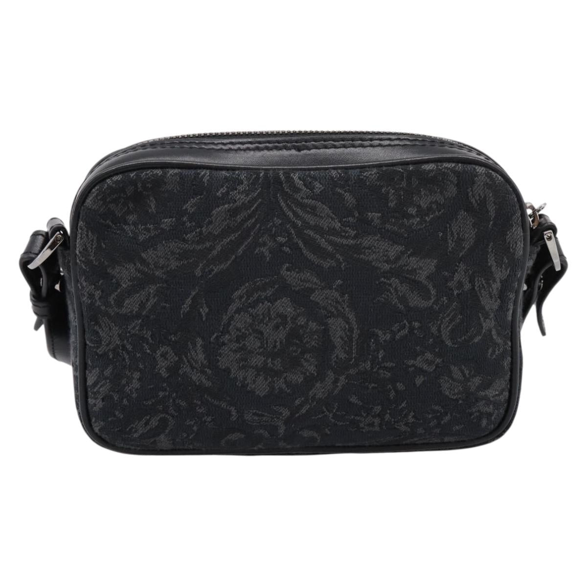 VERSACE Jacquard Shoulder Bag Canvas Black Silver Auth BA15281V