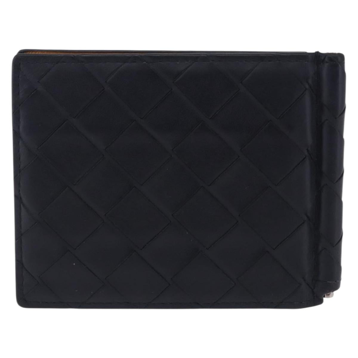 BOTTEGA VENETA INTRECCIATO Card Case Leather Navy Silver Auth BA15282