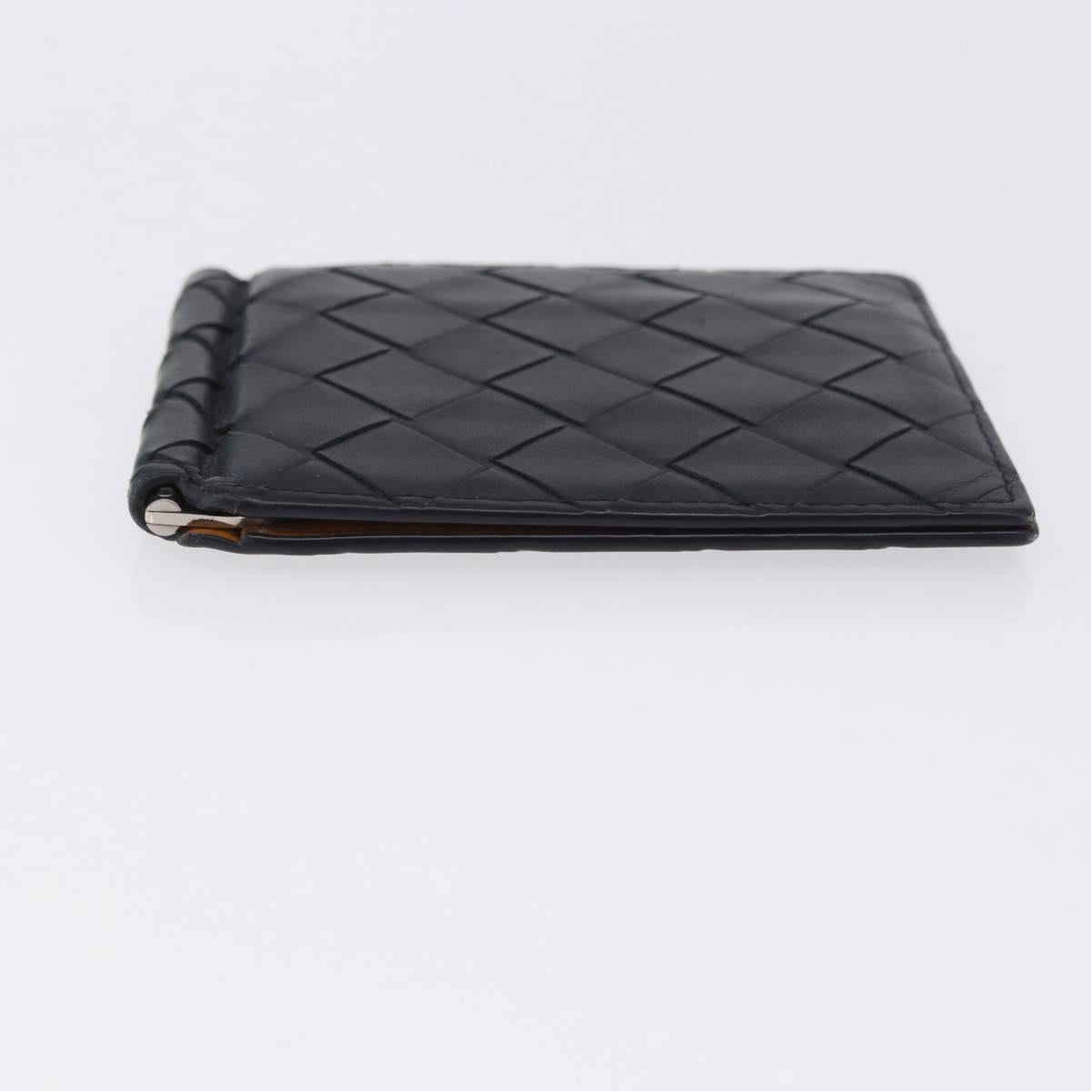 BOTTEGA VENETA INTRECCIATO Card Case Leather Navy Silver Auth BA15282