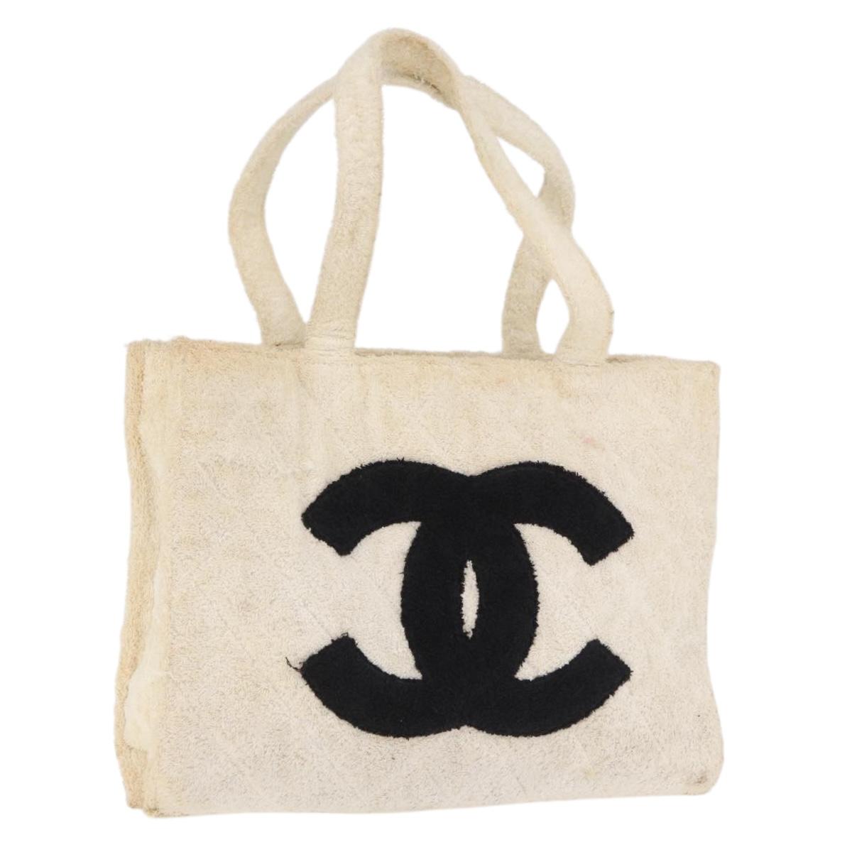CHANEL COCO Mark Tote Bag Pile White Black CC Auth BA15283