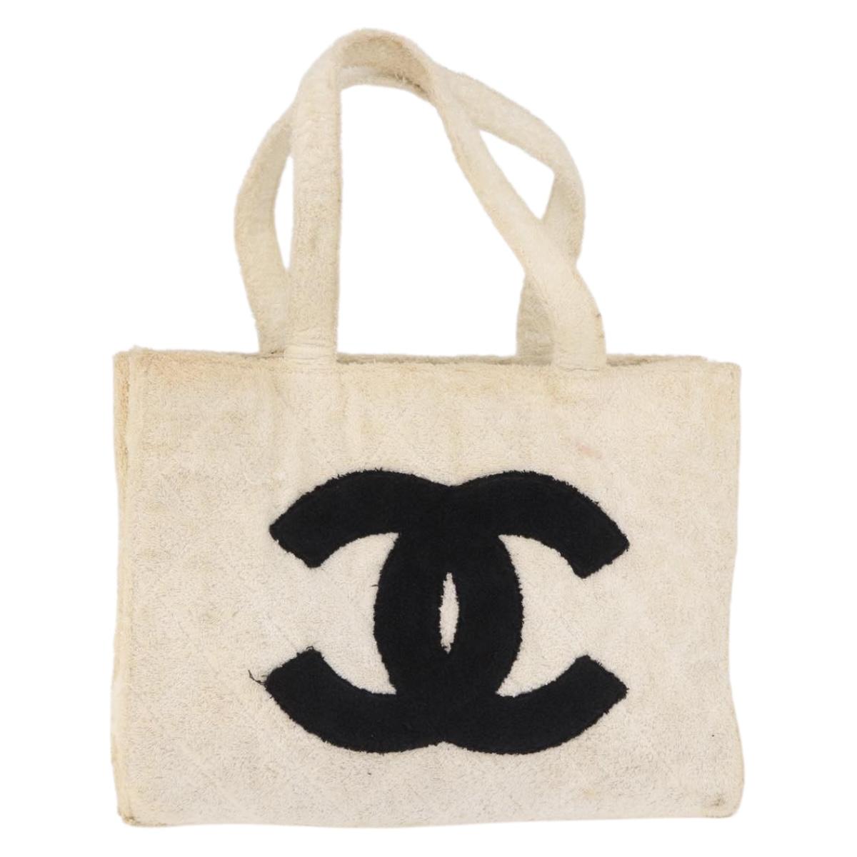 CHANEL COCO Mark Tote Bag Pile White Black CC Auth BA15283