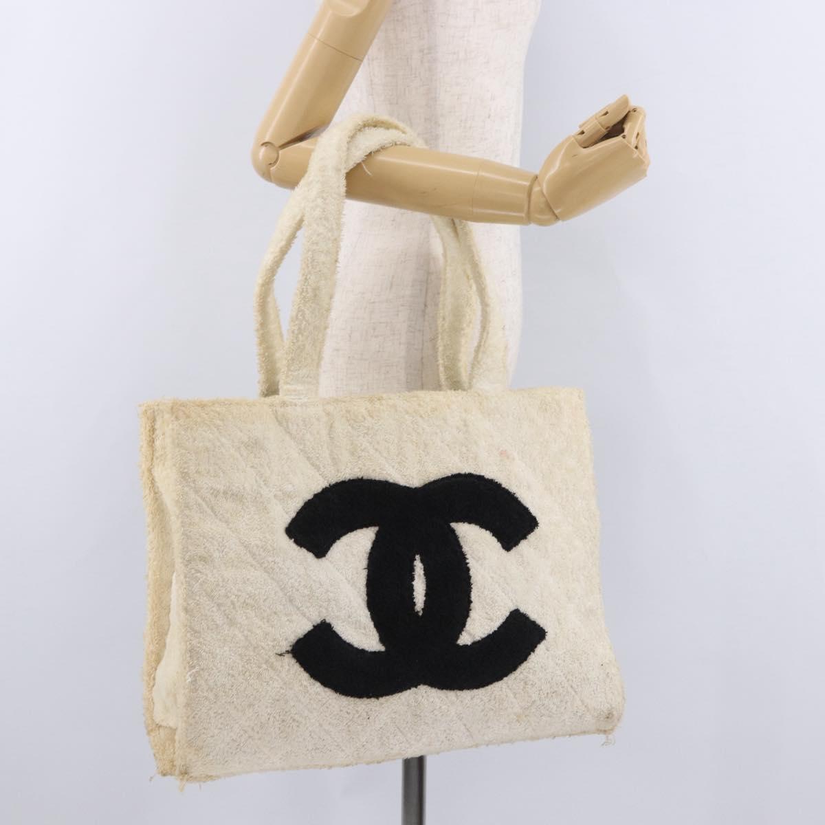 CHANEL COCO Mark Tote Bag Pile White Black CC Auth BA15283