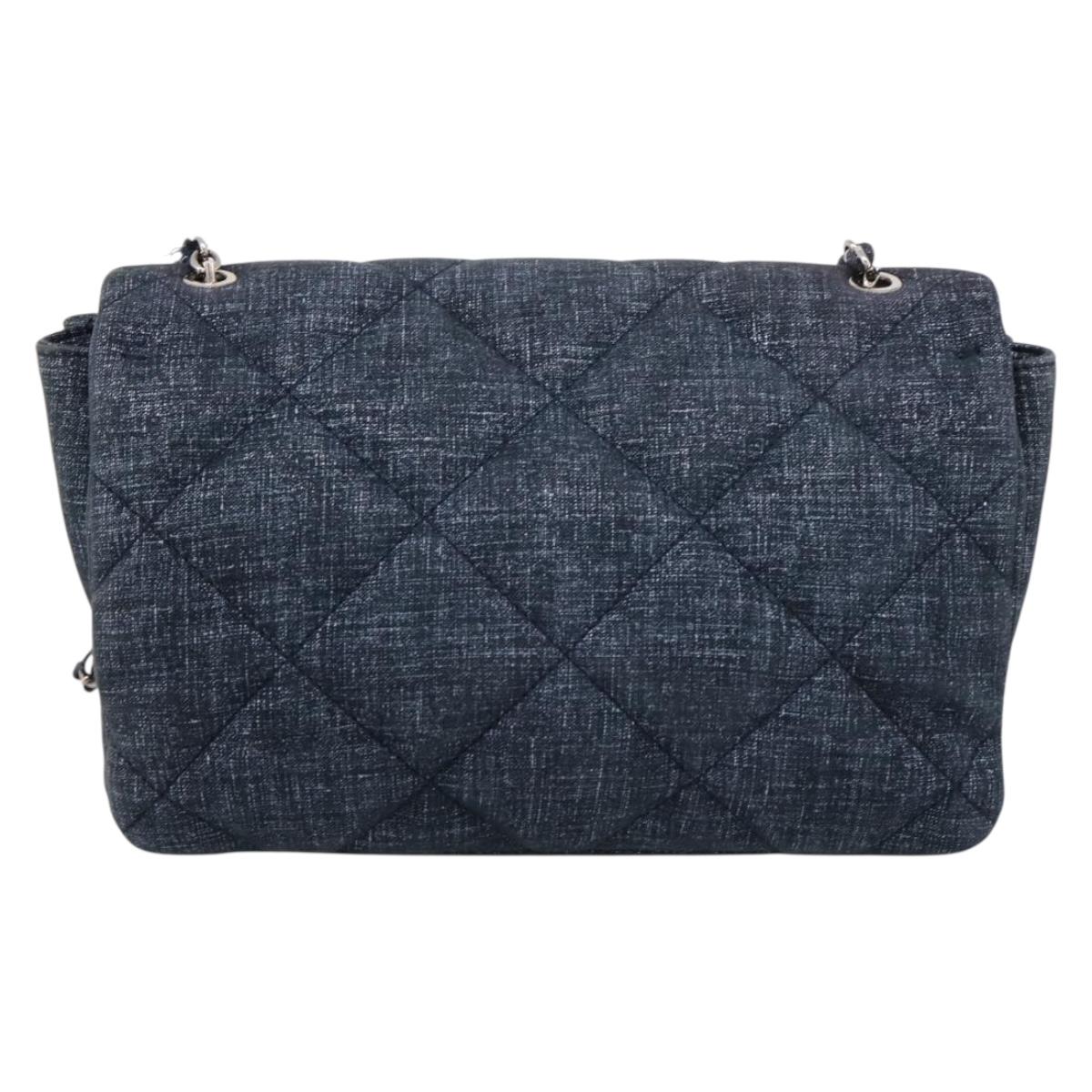 Salvatore Ferragamo Denim Vala Ribbon Chain Shoulder Bag Blue Auth BA15284V