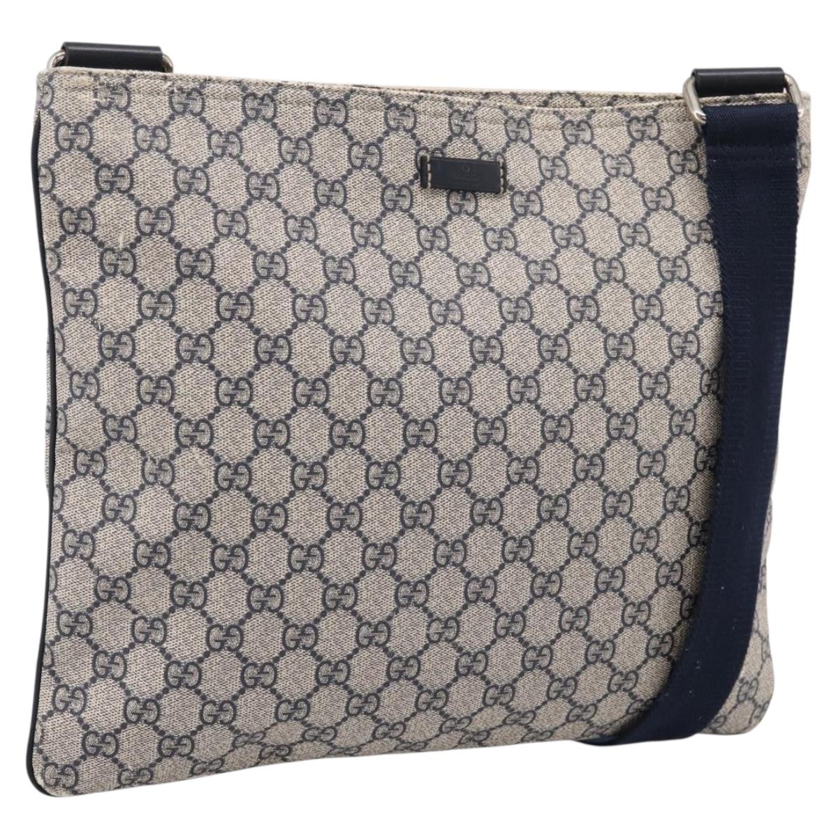 GUCCI GG Supreme Shoulder Bag PVC Leather Navy Silver 201446 Auth BA15286