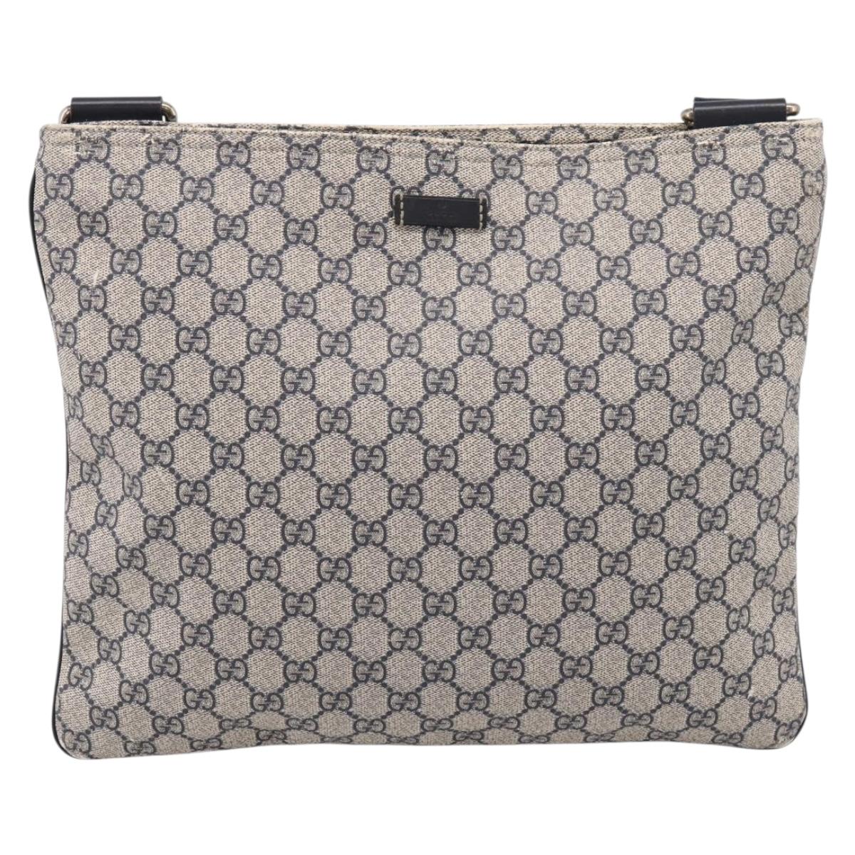 GUCCI GG Supreme Shoulder Bag PVC Leather Navy Silver 201446 Auth BA15286