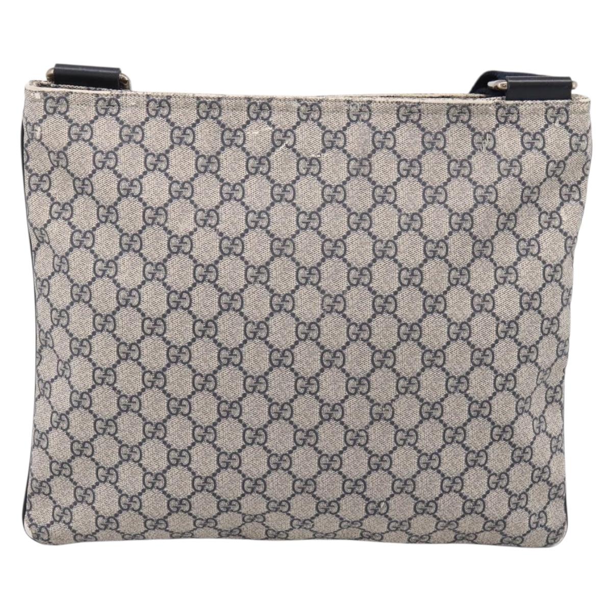 GUCCI GG Supreme Shoulder Bag PVC Leather Navy Silver 201446 Auth BA15286