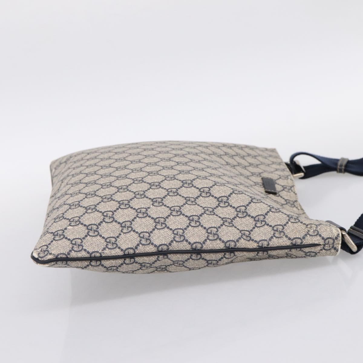 GUCCI GG Supreme Shoulder Bag PVC Leather Navy Silver 201446 Auth BA15286