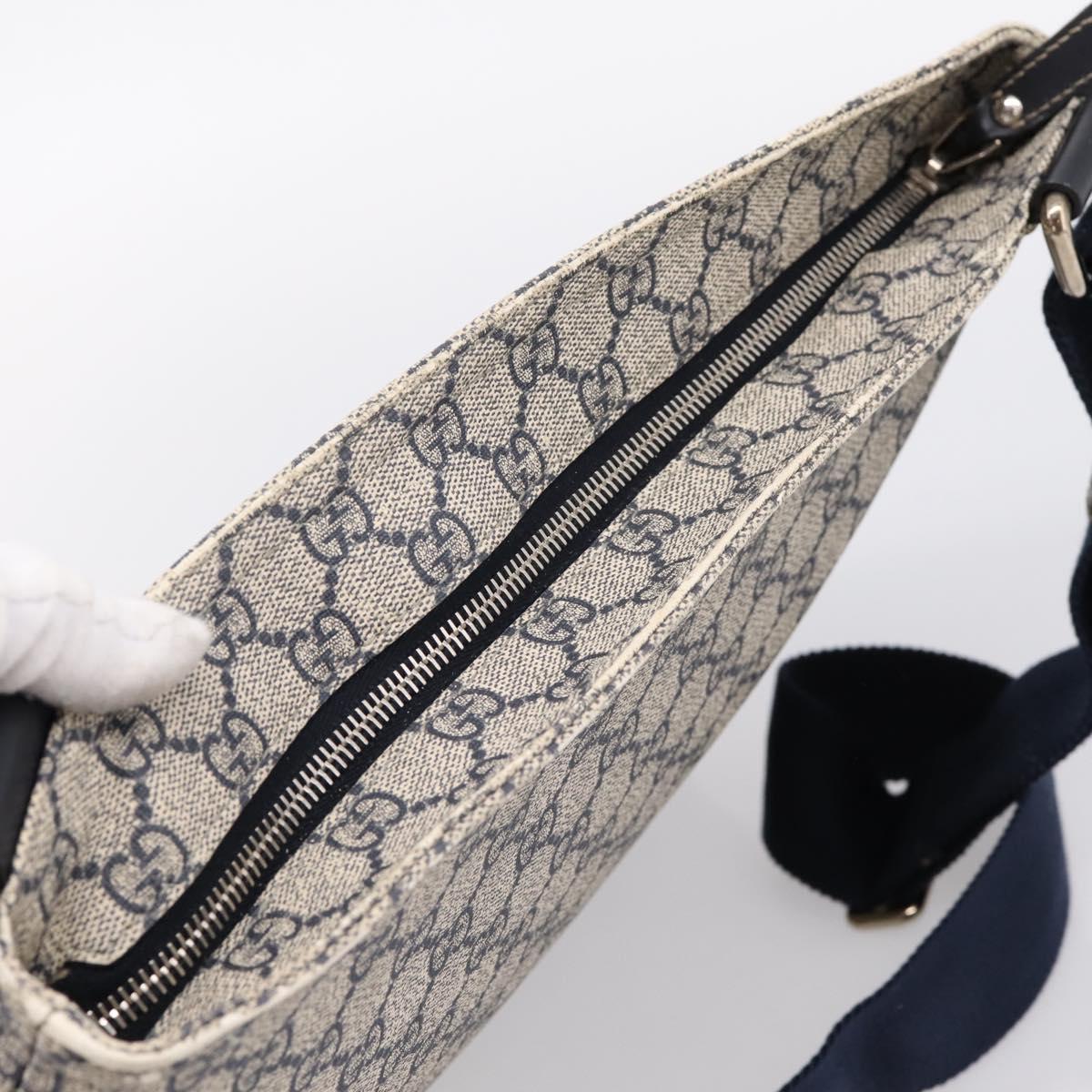 GUCCI GG Supreme Shoulder Bag PVC Leather Navy Silver 201446 Auth BA15286