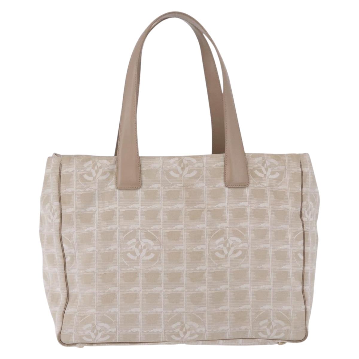 CHANEL New Travel Line Tote Bag Canvas Beige Gold Tone CC Auth BA15287