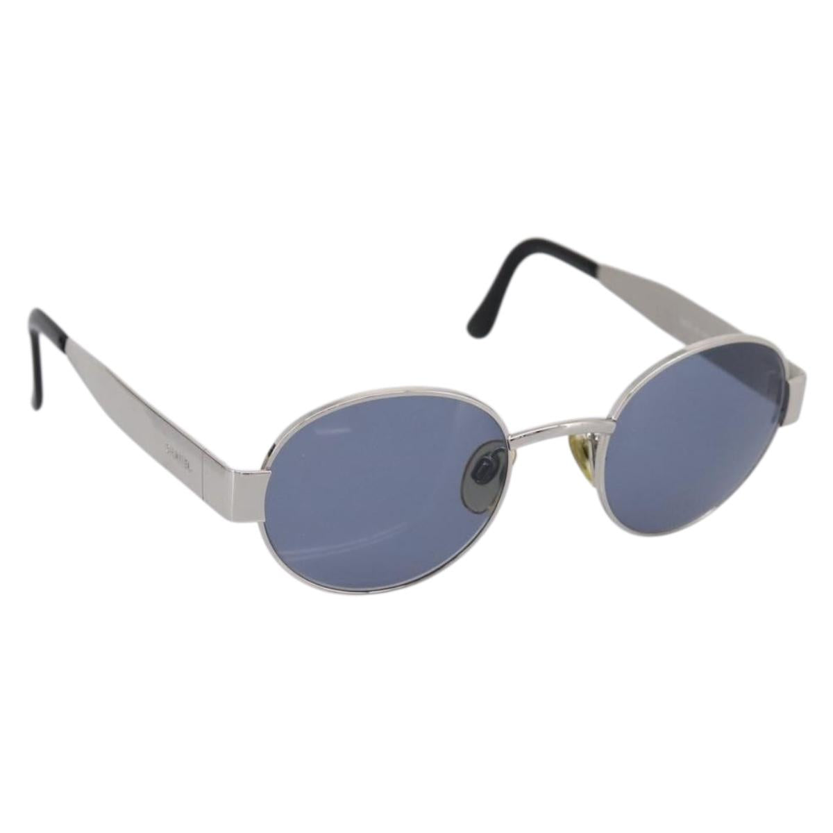 CHANEL Sunglasses Metal Silver Black CC Auth BA15289V