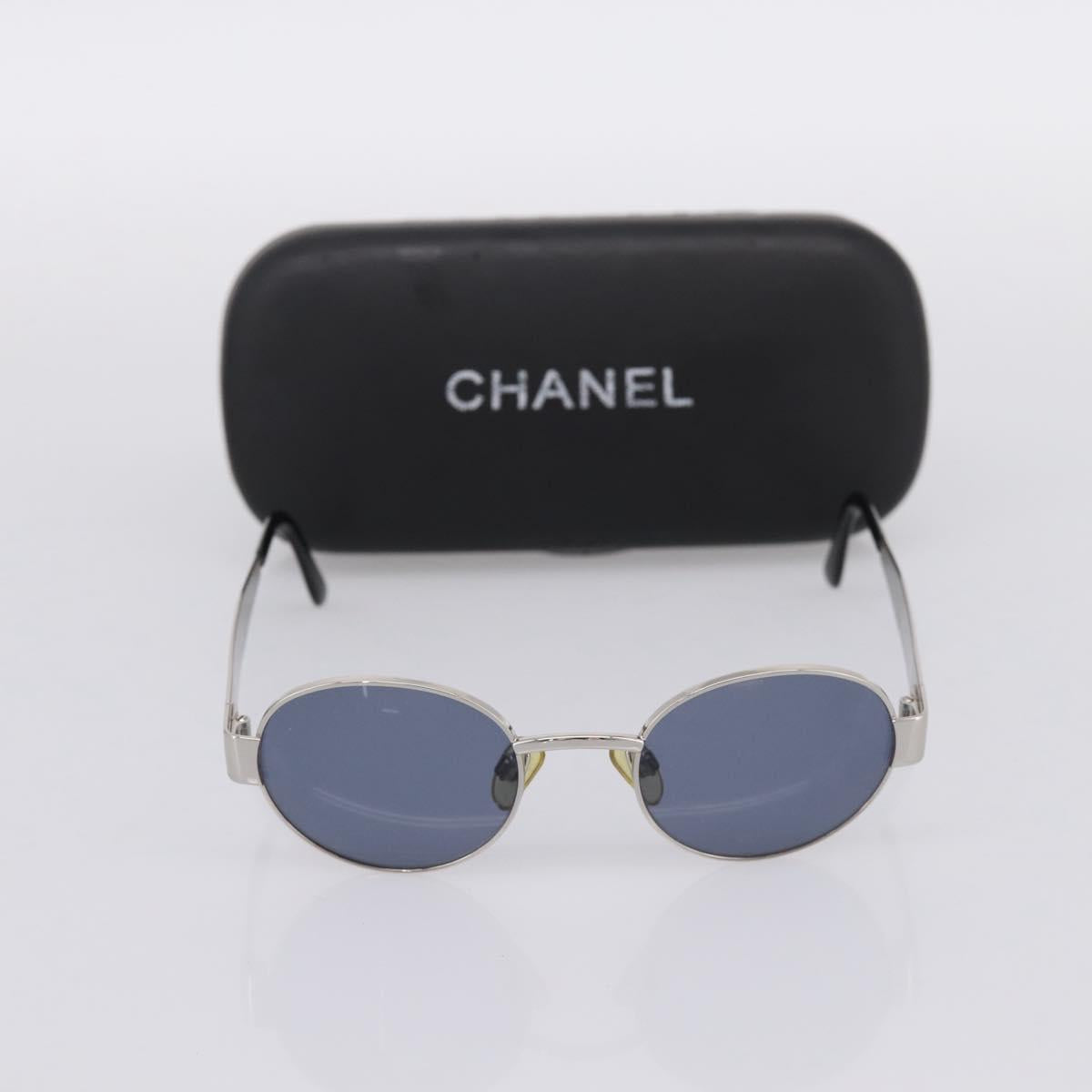 CHANEL Sunglasses Metal Silver Black CC Auth BA15289V