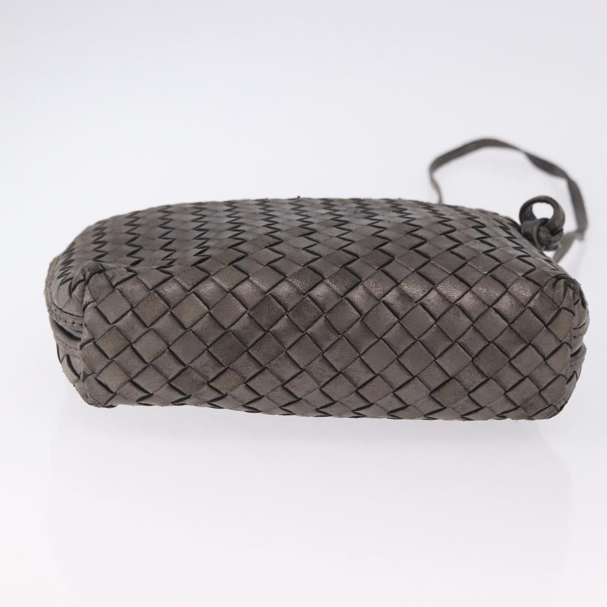 BOTTEGA VENETA INTRECCIATO Shoulder Bag Leather Silver Gold Tone Auth BA15290