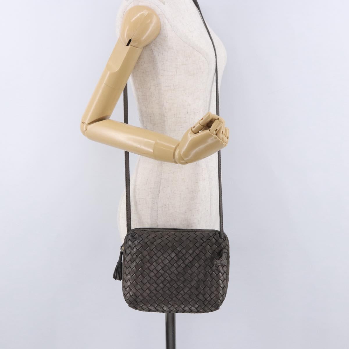 BOTTEGA VENETA INTRECCIATO Shoulder Bag Leather Silver Gold Tone Auth BA15290