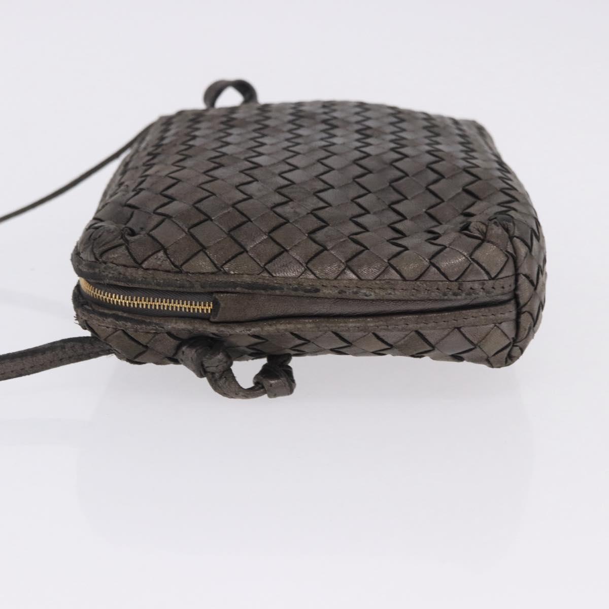 BOTTEGA VENETA INTRECCIATO Shoulder Bag Leather Silver Gold Tone Auth BA15290