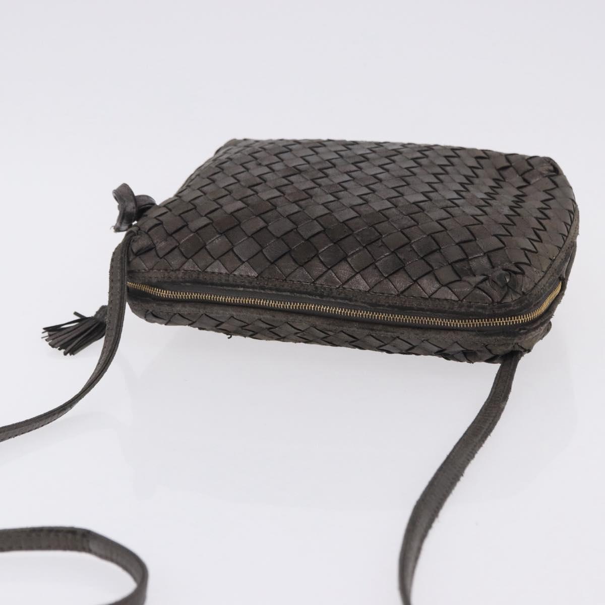 BOTTEGA VENETA INTRECCIATO Shoulder Bag Leather Silver Gold Tone Auth BA15290