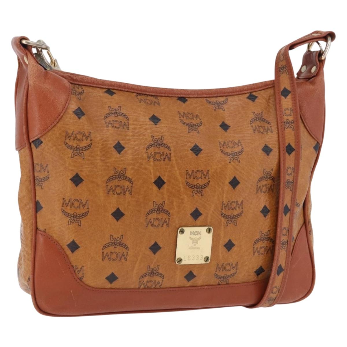 MCM Vicetos Shoulder Bag PVC Leather Brown Gold Tone Auth BA15292
