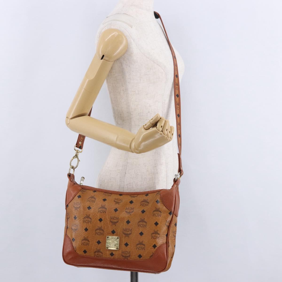 MCM Vicetos Shoulder Bag PVC Leather Brown Gold Tone Auth BA15292