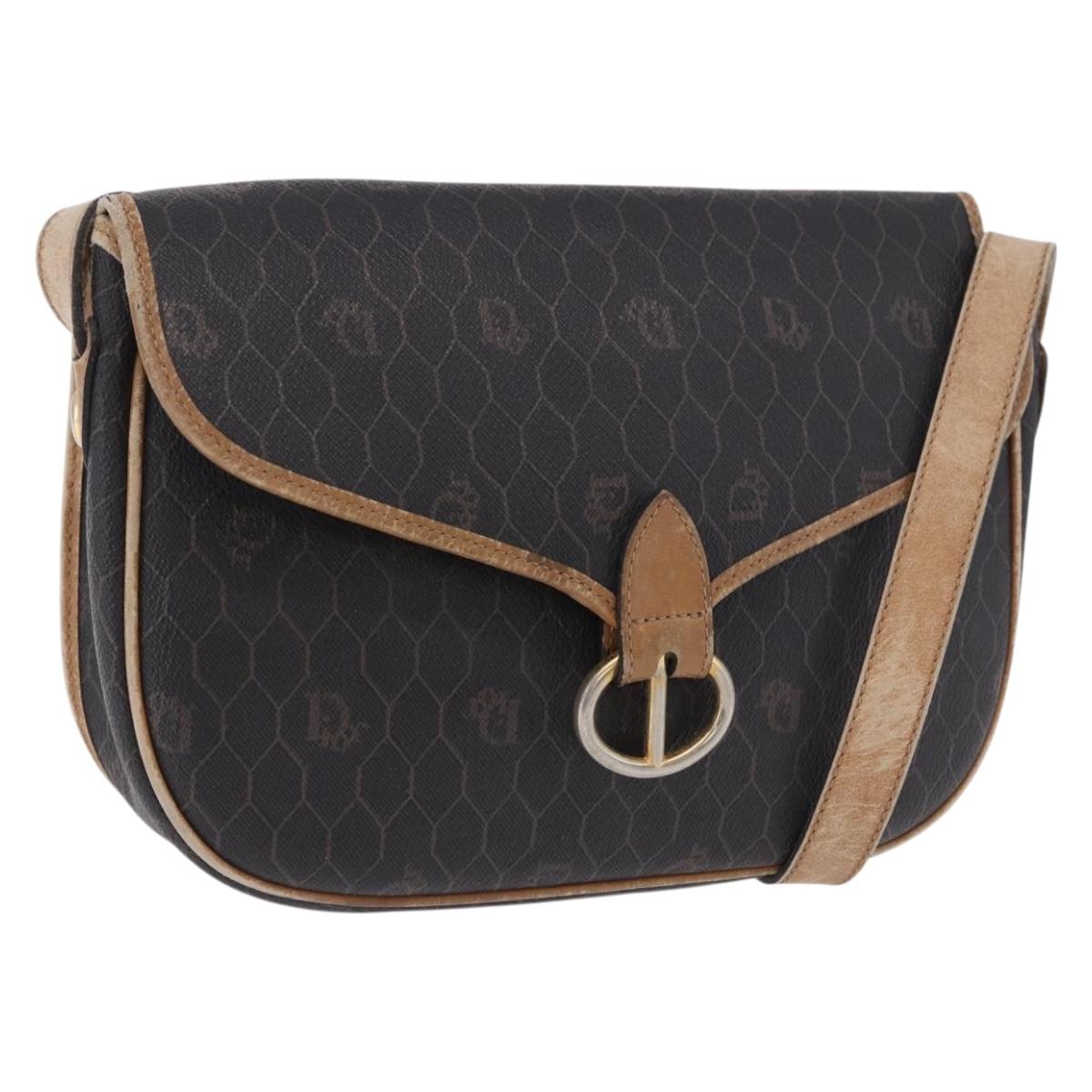 Christian Dior Honeycomb Shoulder Bag PVC Leather Black Gold Tone Auth BA15293