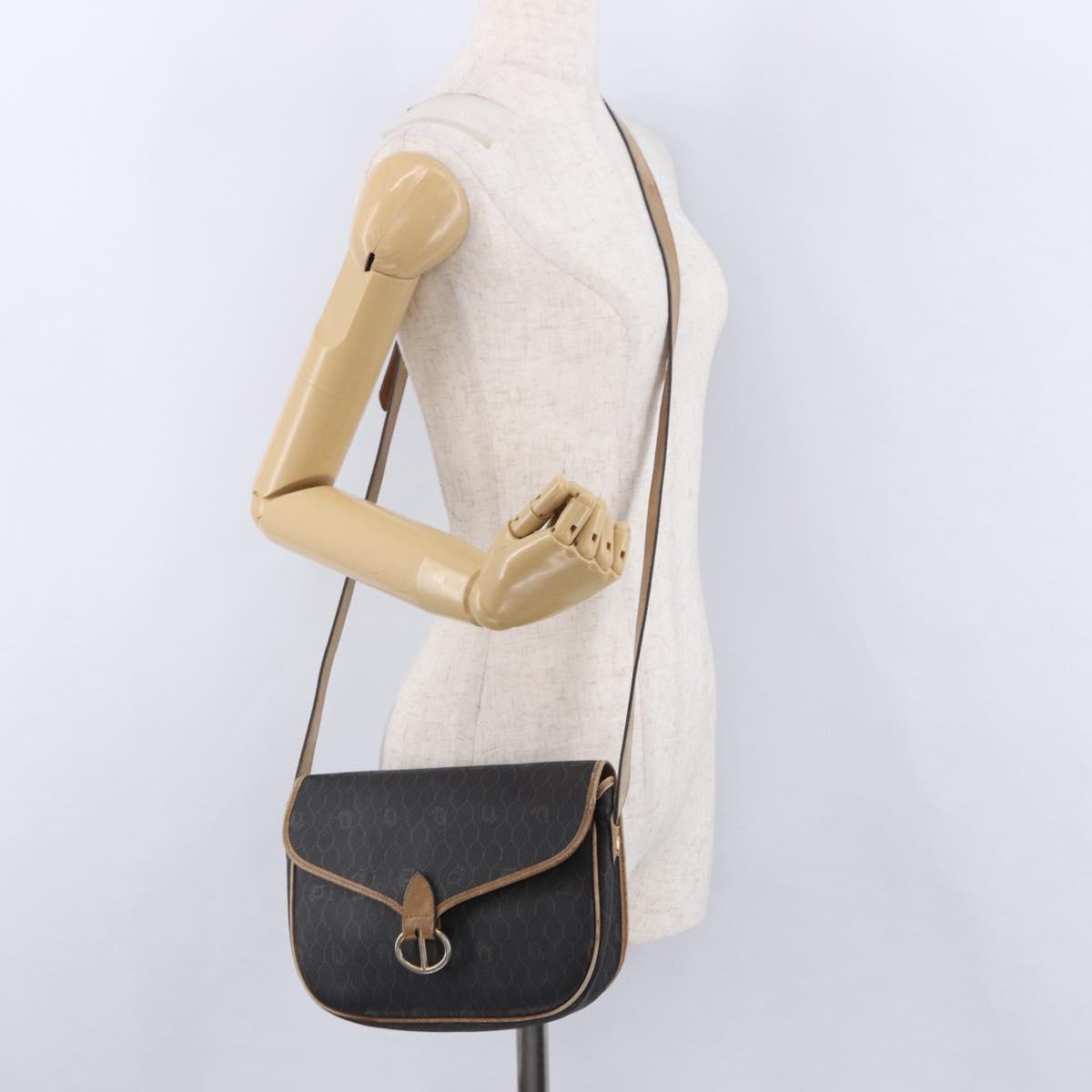 Christian Dior Honeycomb Shoulder Bag PVC Leather Black Gold Tone Auth BA15293