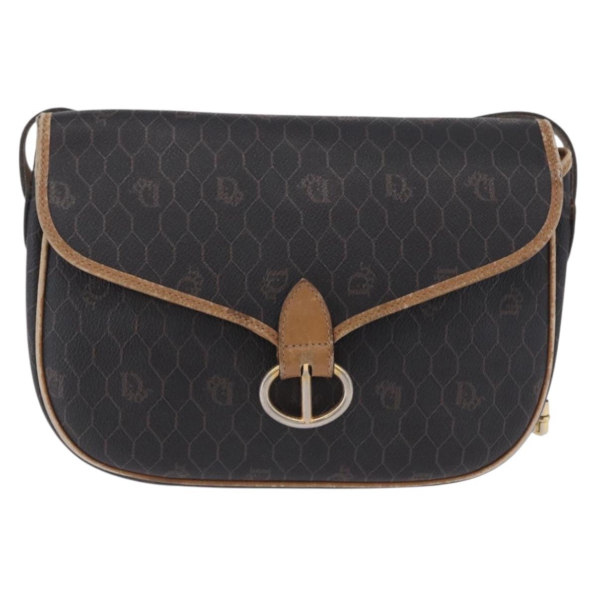 Christian Dior Honeycomb Shoulder Bag PVC Leather Black Gold Tone Auth BA15293