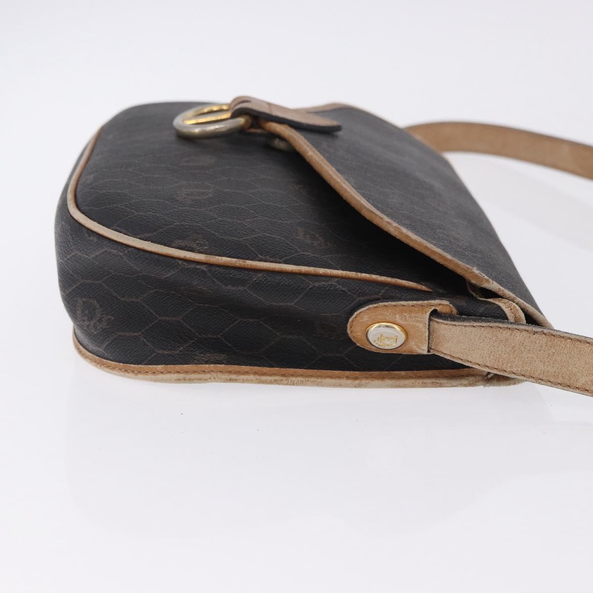 Christian Dior Honeycomb Shoulder Bag PVC Leather Black Gold Tone Auth BA15293