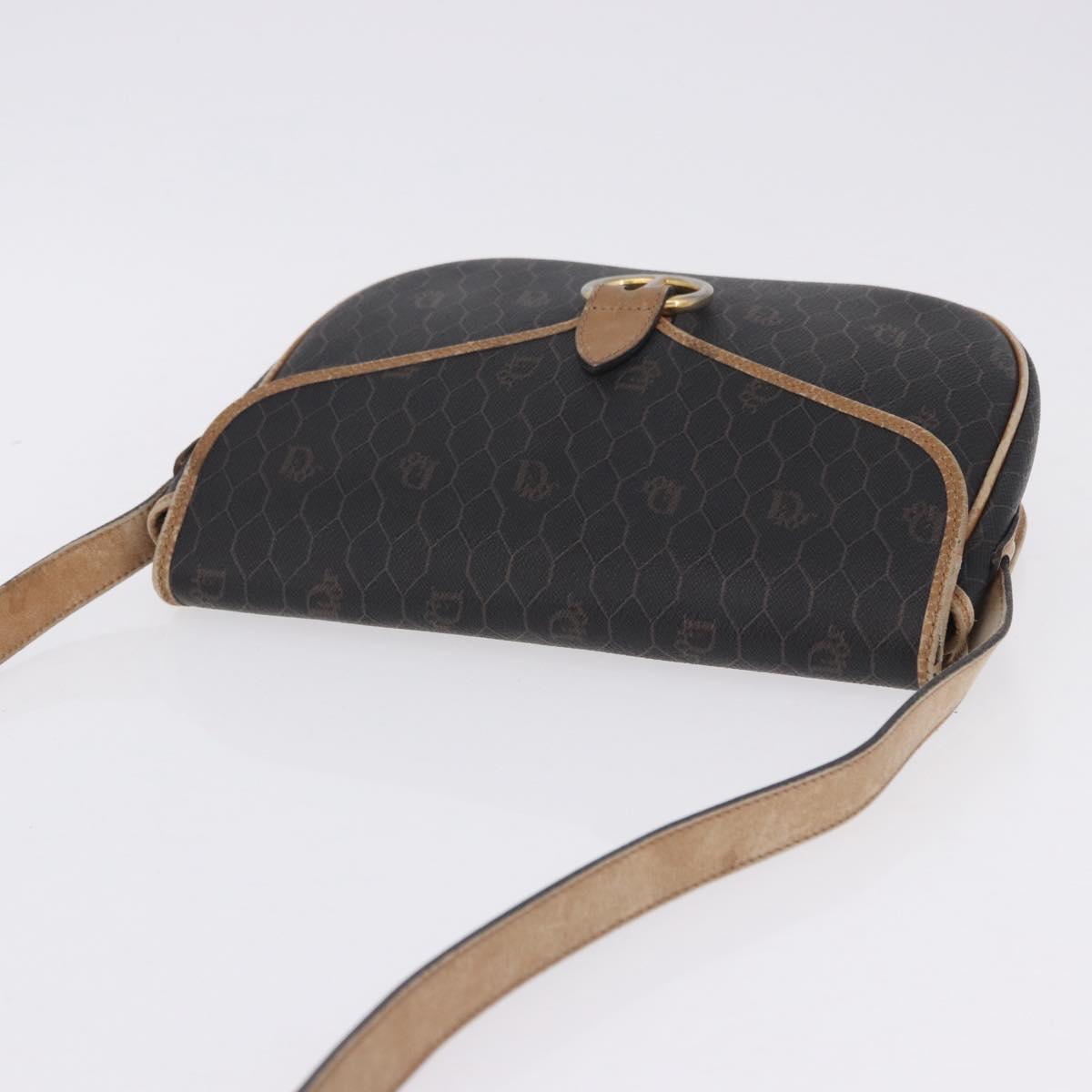 Christian Dior Honeycomb Shoulder Bag PVC Leather Black Gold Tone Auth BA15293