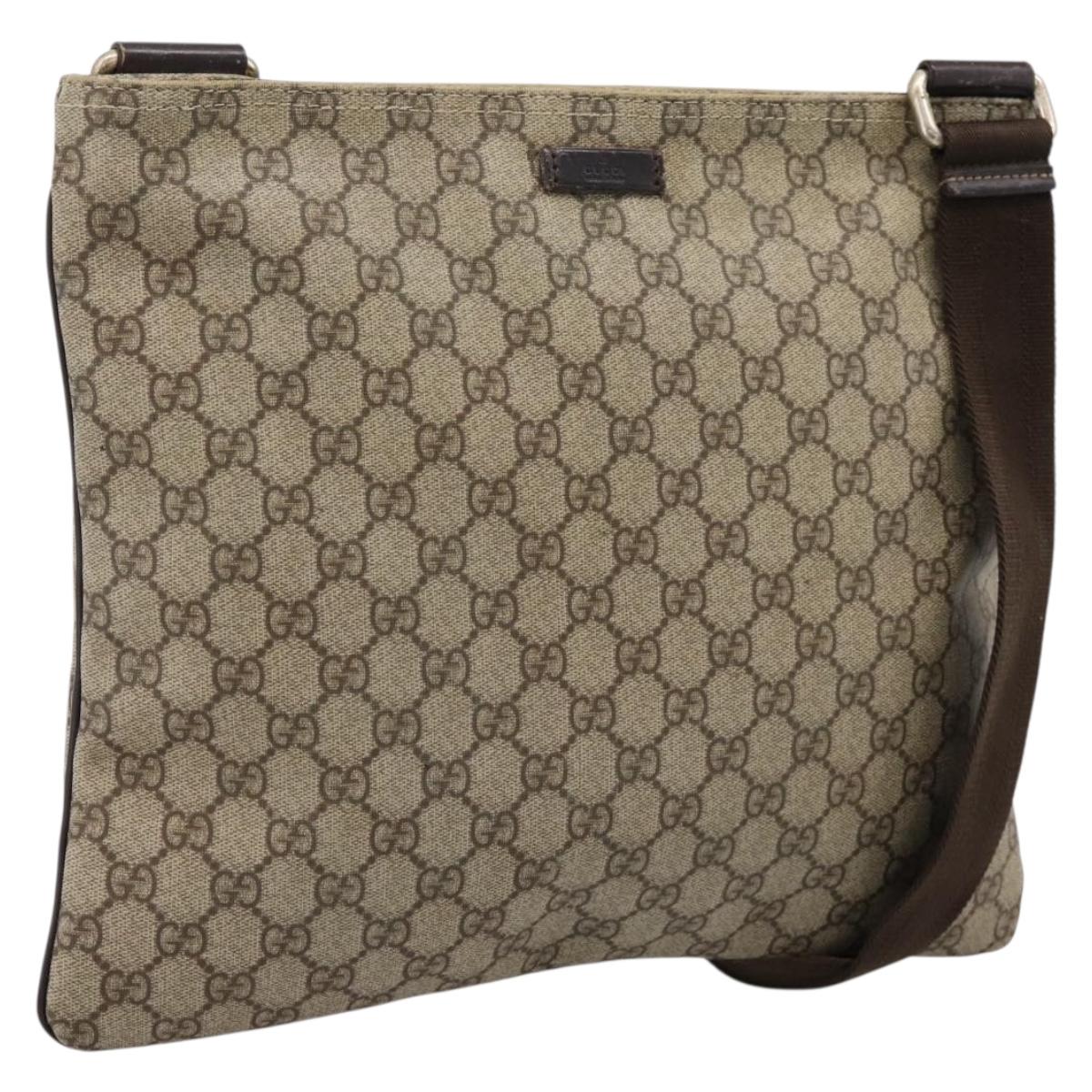 GUCCI GG Supreme Shoulder Bag PVC Leather Beige Gold Tone 201446 Auth BA15294