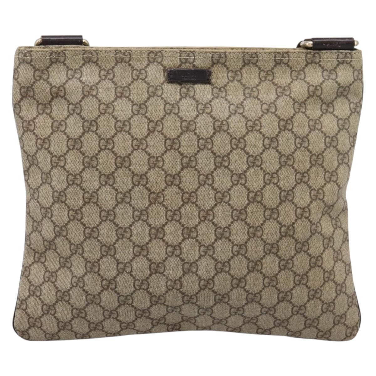 GUCCI GG Supreme Shoulder Bag PVC Leather Beige Gold Tone 201446 Auth BA15294