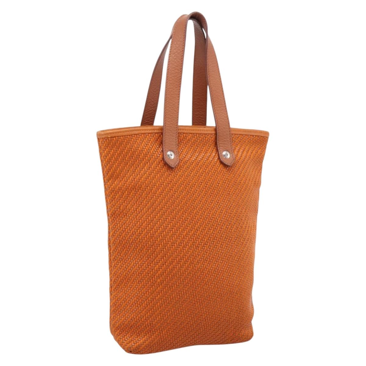 HERMES Amedaba Hand Bag Leather Orange Silver Auth BA15295