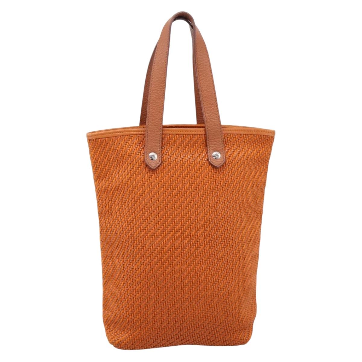 HERMES Amedaba Hand Bag Leather Orange Silver Auth BA15295