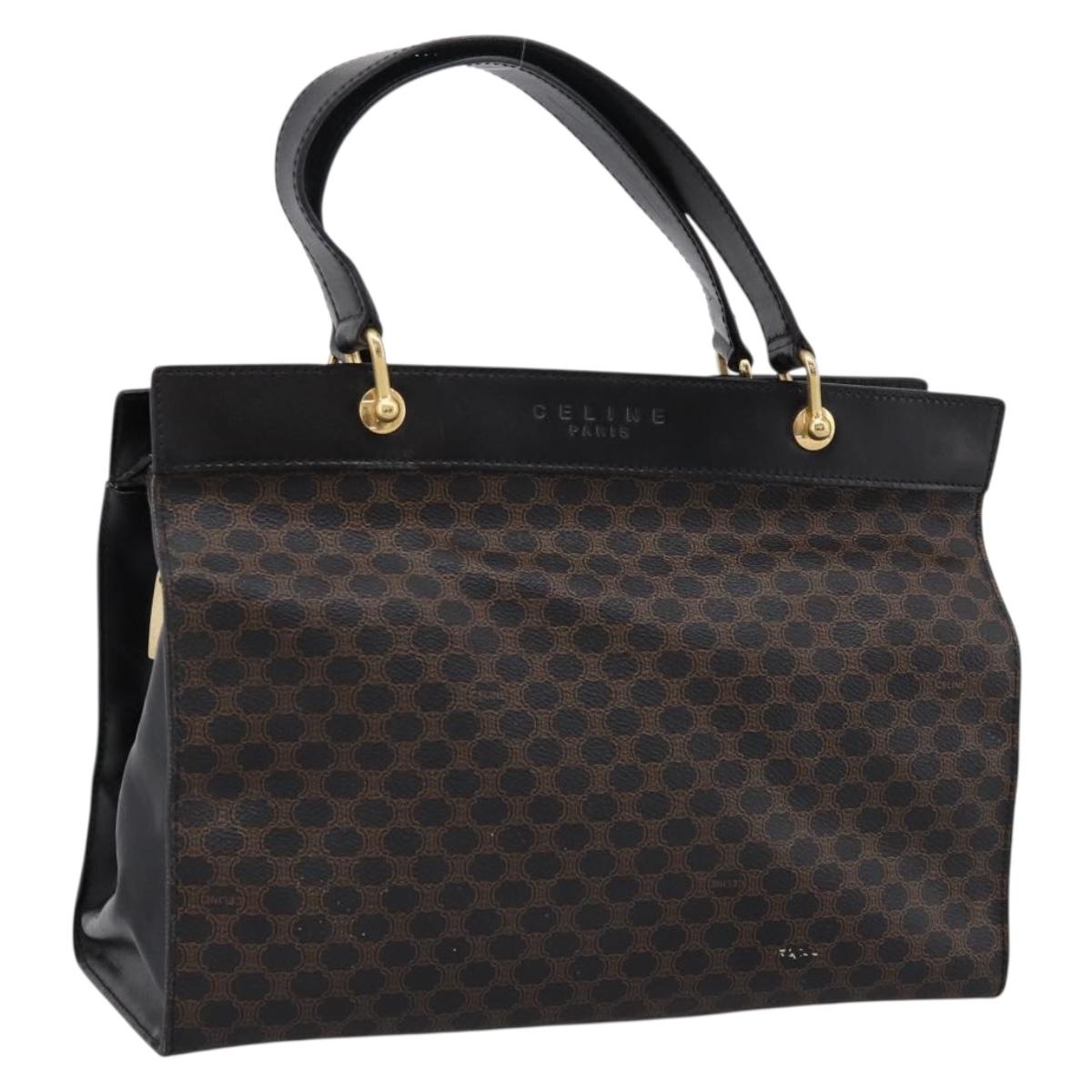 CELINE Macadam Hand Bag PVC Leather Black Gold Tone Auth BA15296