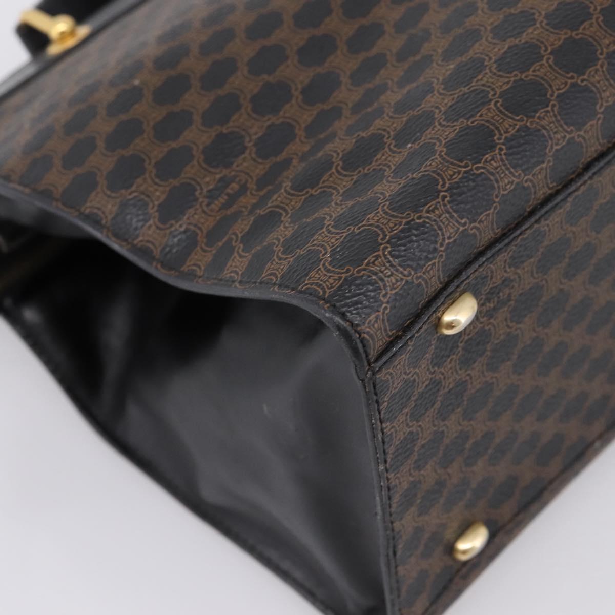 CELINE Macadam Hand Bag PVC Leather Black Gold Tone Auth BA15296